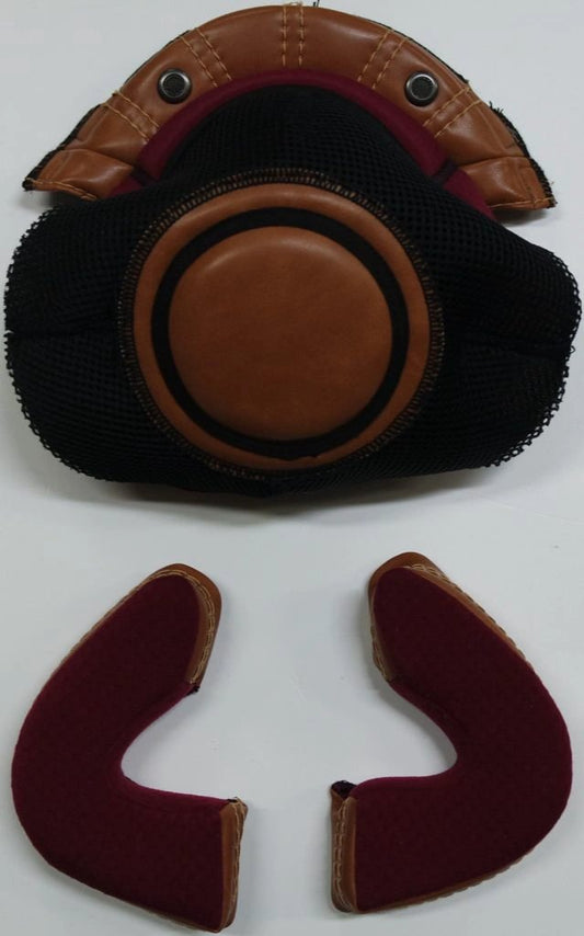Premier Vintage Evo inner lining set in brown leather and burgundy fabric; includes 3 pieces