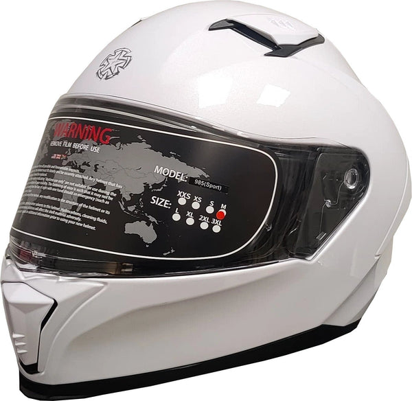 Timeless sport uni helmet, white full-face with tinted visor.