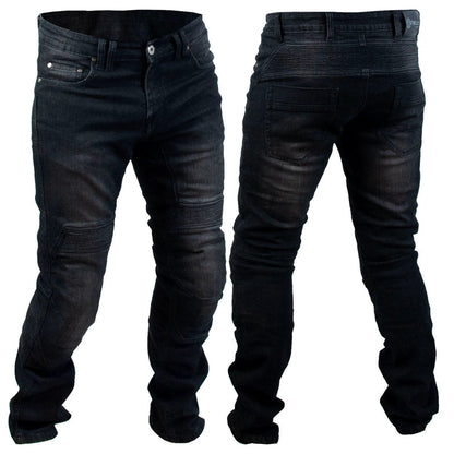 Timeless Rascal Kevlar jeans, black stretch denim, front and back views