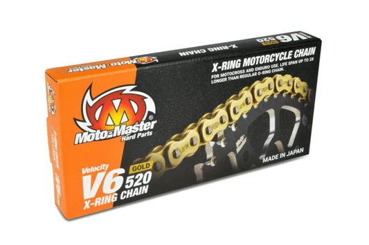 Moto Master V6 offroad/enduro X-ring ketting 520 x 120 Links Goud + Klinkschakel