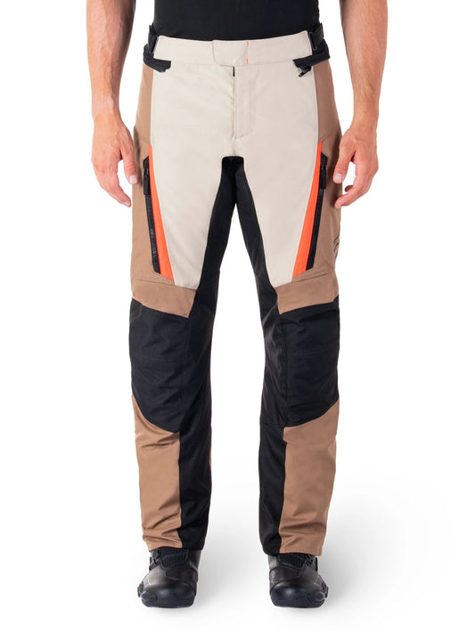 Alpinestars Pants ST-1 Waterproof Khaki/Sand/Red, color-blocked motorcycle pants with orange zip pockets