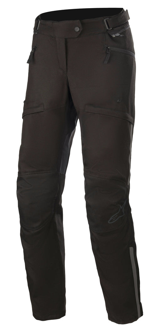 Alpinestars women's AST-1 v2 waterproof pants, black with zip pockets and reflective stripe