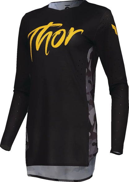 THOR Dames Sportmode Shadow crossshirt – Zwart/Geel/Camogrijs