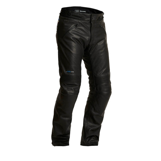 Halvarssons Leater Pants Rinn black leather motorcycle pants with zipped pockets and ribbed knee panels