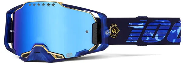 100% Armega crossbril blauw/donkerblauw/goud/lichtblauw – blauwe spiegellens
