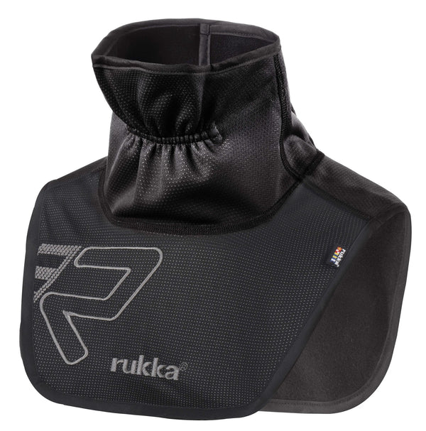 Rukka Wind-R neck warmer in black with embroidered logo and small Finnish flag patch