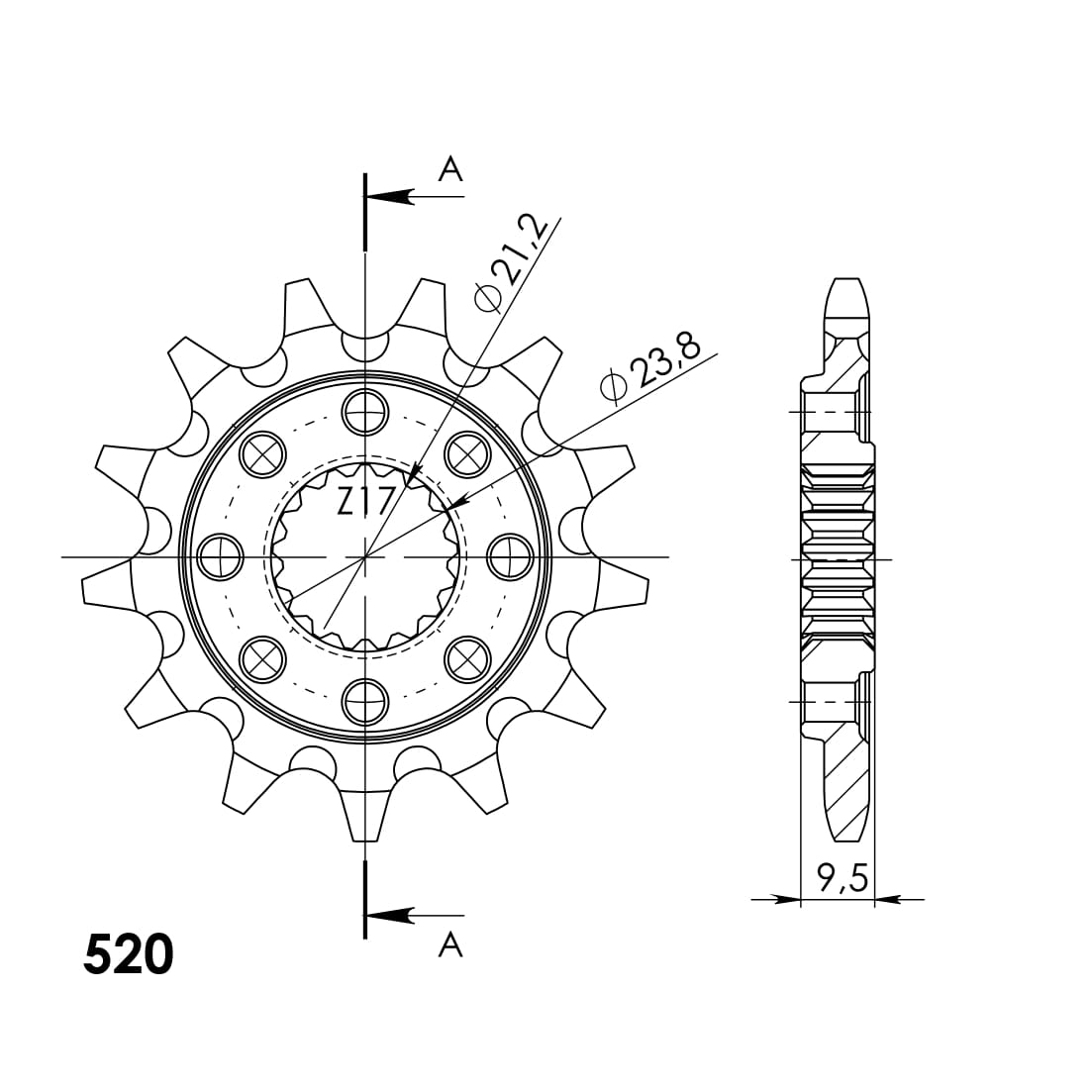 Technische illustratie: Supersprox Front sprocket 284.13 SC – CST-284:13.1; uitvoering volgens artikelgegevens