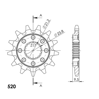 Technische illustratie: Supersprox Front sprocket 284.13 SC – CST-284:13.1; uitvoering volgens artikelgegevens