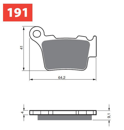 Technische illustratie: GOLDFREN Brake Pads 191 Ceramic Carbon S33 Brembo – 191 S33 OFF/R; uitvoering volgens artikelgegevens