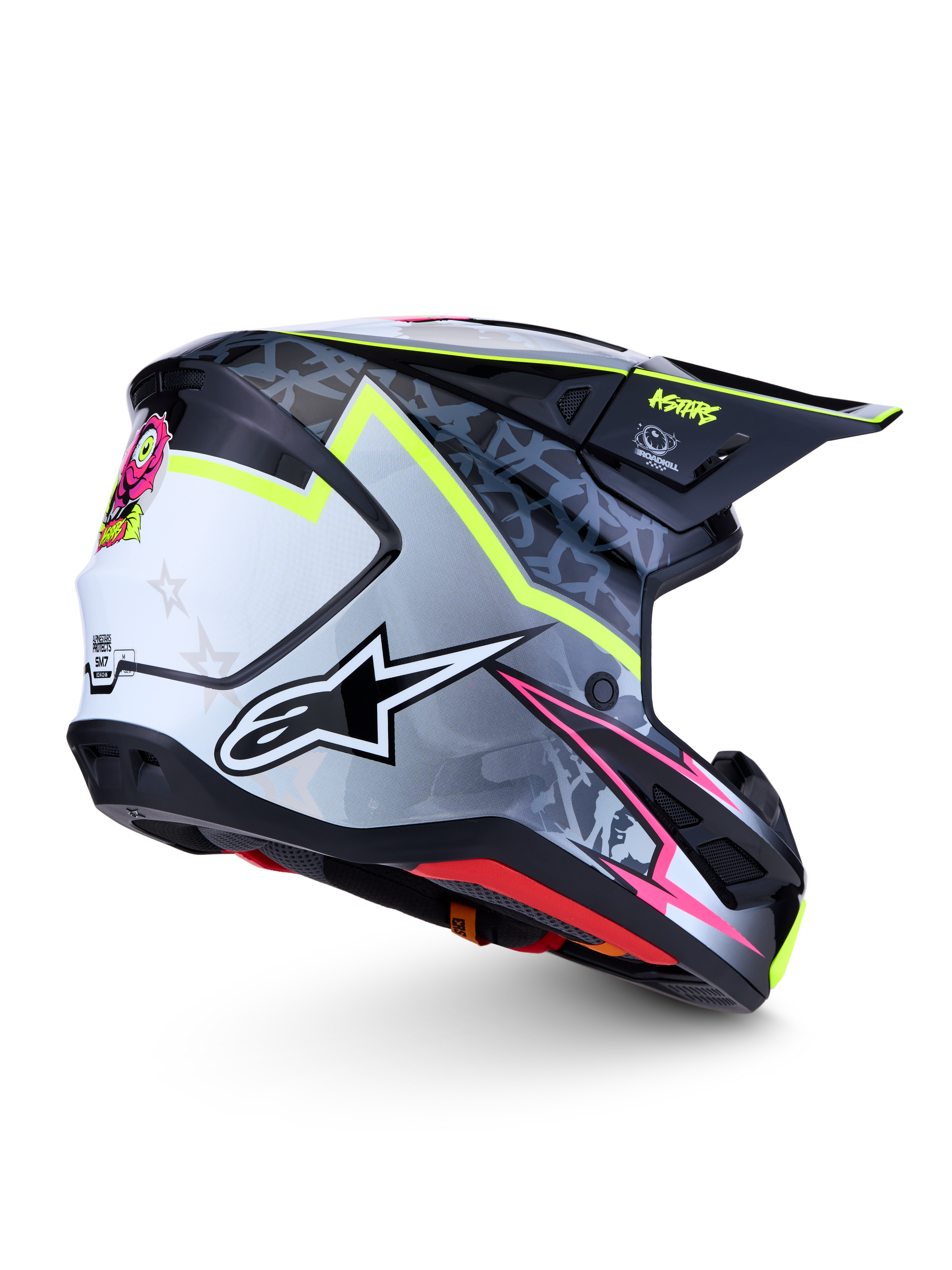 Alpinestars S-M7 Blaster Helm ECE 22.06 Zwart Grijs Wit Geel Fluo Glossy