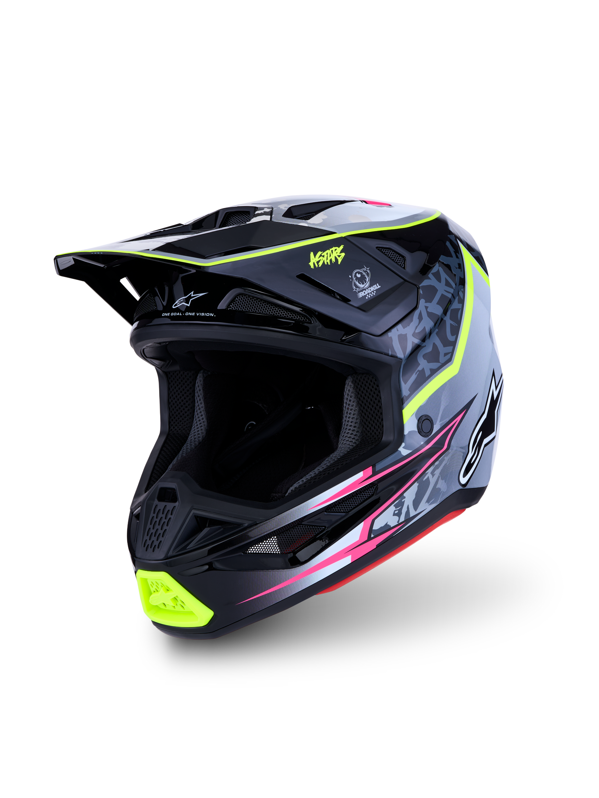 Alpinestars S-M7 Blaster Helm ECE 22.06 Zwart Grijs Wit Geel Fluo Glossy