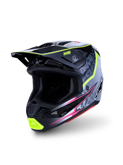 Alpinestars S-M7 Blaster Helm ECE 22.06 Zwart Grijs Wit Geel Fluo Glossy