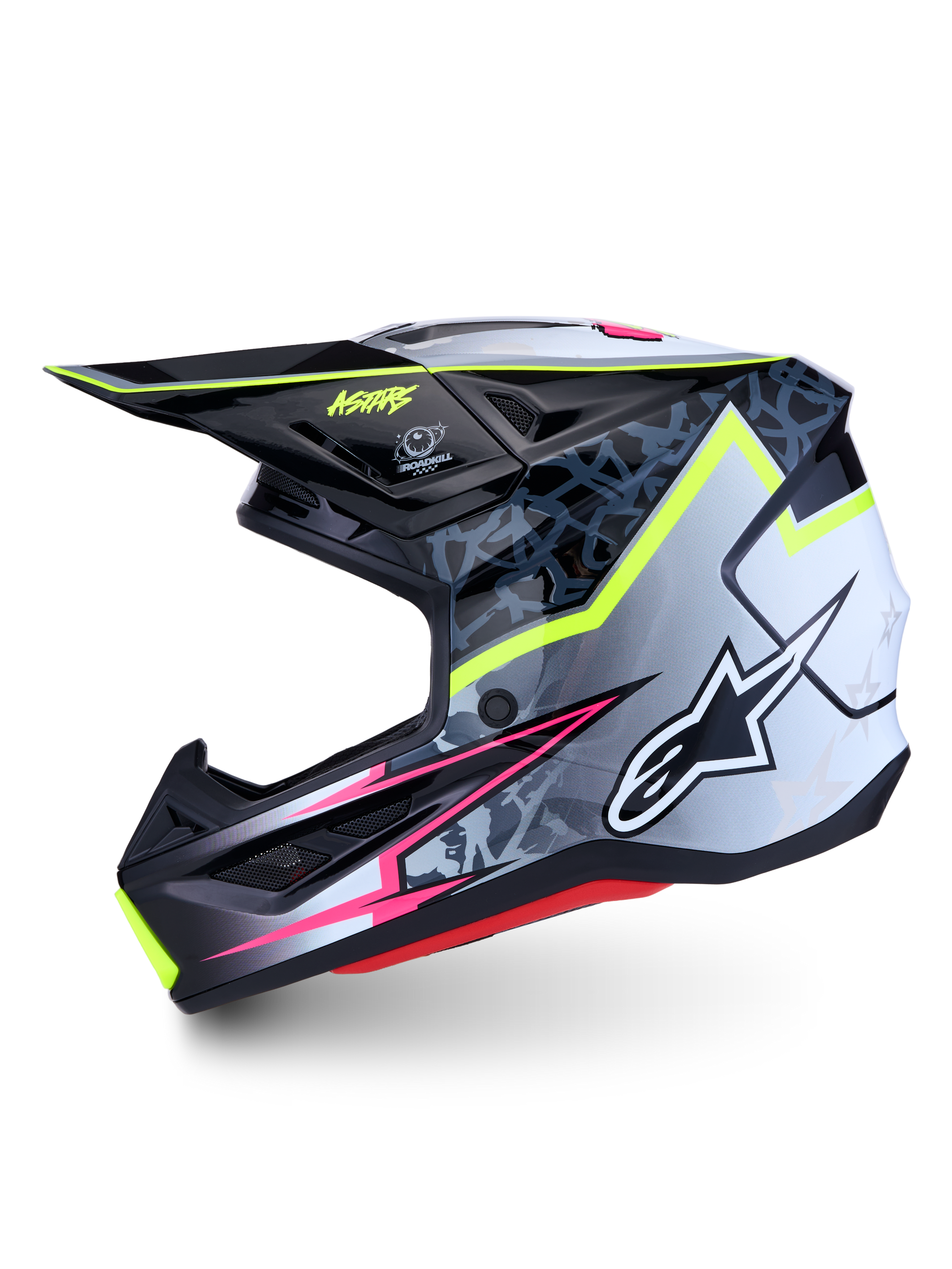 Alpinestars S-M7 Blaster Helm ECE 22.06 Zwart Grijs Wit Geel Fluo Glossy