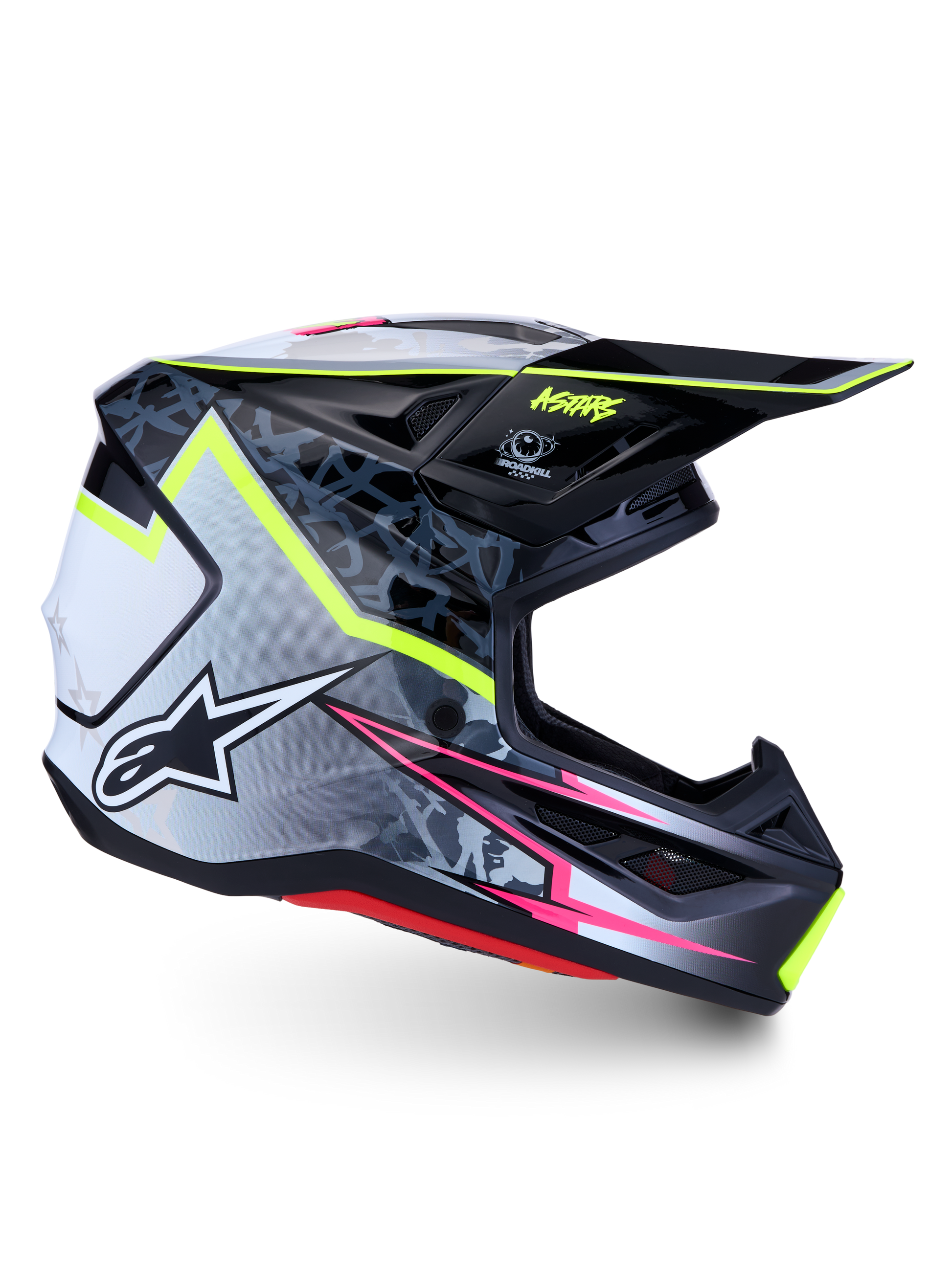 Alpinestars S-M7 Blaster Helm ECE 22.06 Zwart Grijs Wit Geel Fluo Glossy