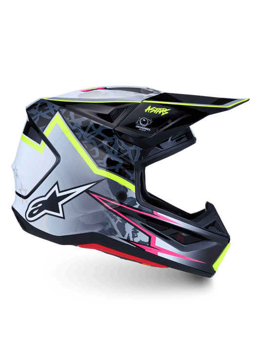 Alpinestars S-M7 Blaster Helm ECE 22.06 Zwart Grijs Wit Geel Fluo Glossy - MxProStoreParts