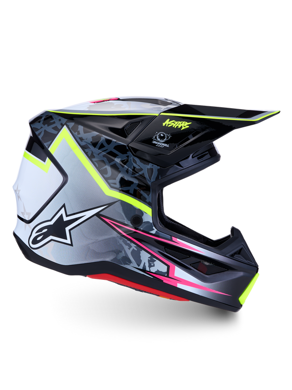 Alpinestars S-M7 Blaster Helm ECE 22.06 Zwart Grijs Wit Geel Fluo Glossy