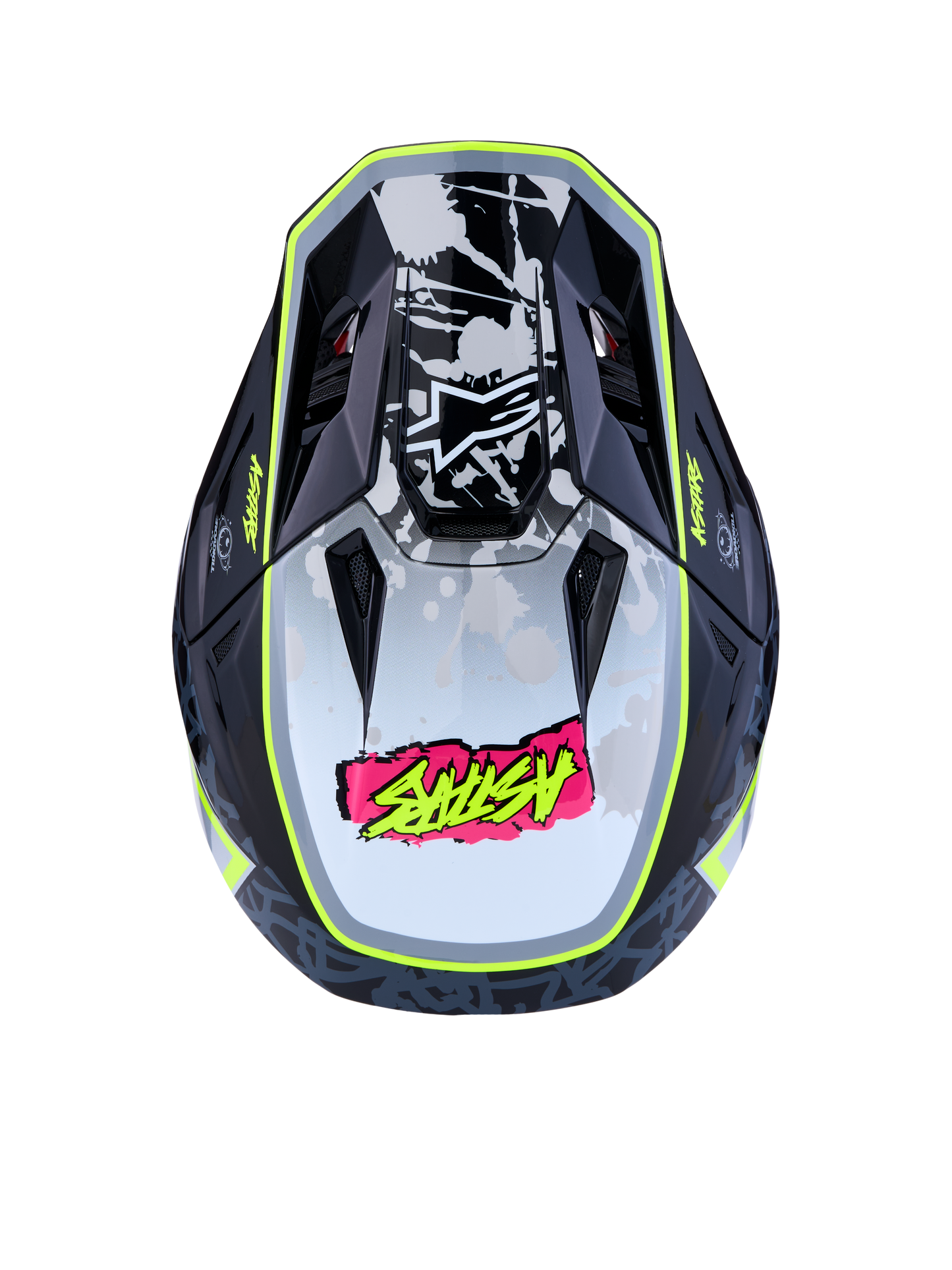 Alpinestars S-M7 Blaster Helm ECE 22.06 Zwart Grijs Wit Geel Fluo Glossy
