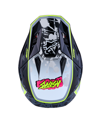 Alpinestars S-M7 Blaster Helm ECE 22.06 Zwart Grijs Wit Geel Fluo Glossy