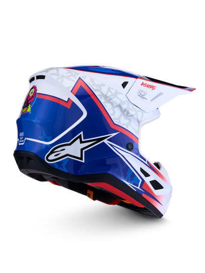 Alpinestars S-M7 Blaster Helm ECE 22.06 Wit Blauw Rood Glanzend