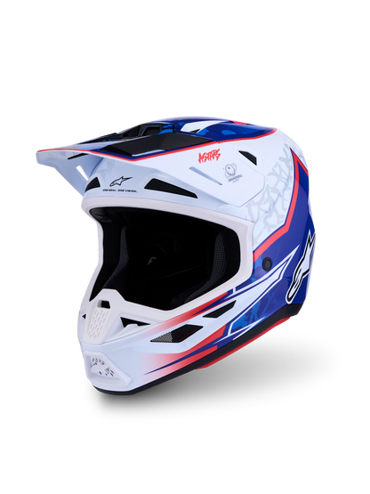 Alpinestars S-M7 Blaster Helm ECE 22.06 Wit Blauw Rood Glossy