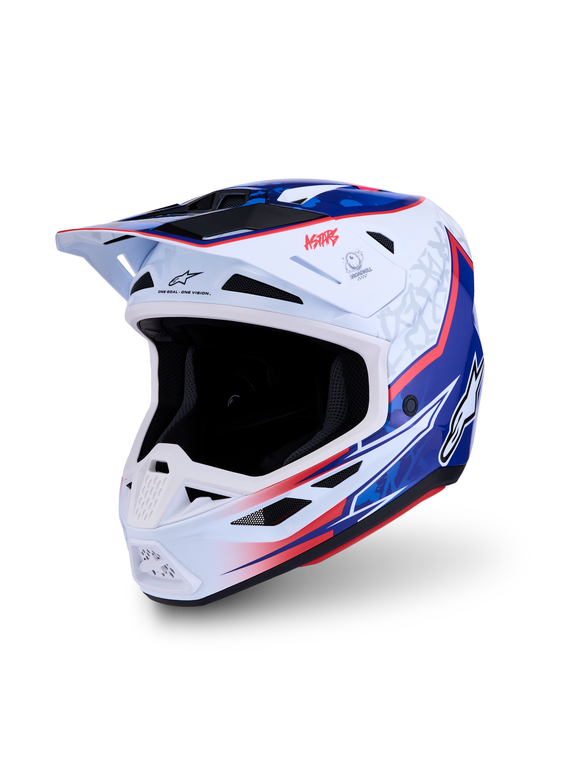 Alpinestars S-M7 Blaster Helm ECE 22.06 Wit Blauw Rood Glanzend