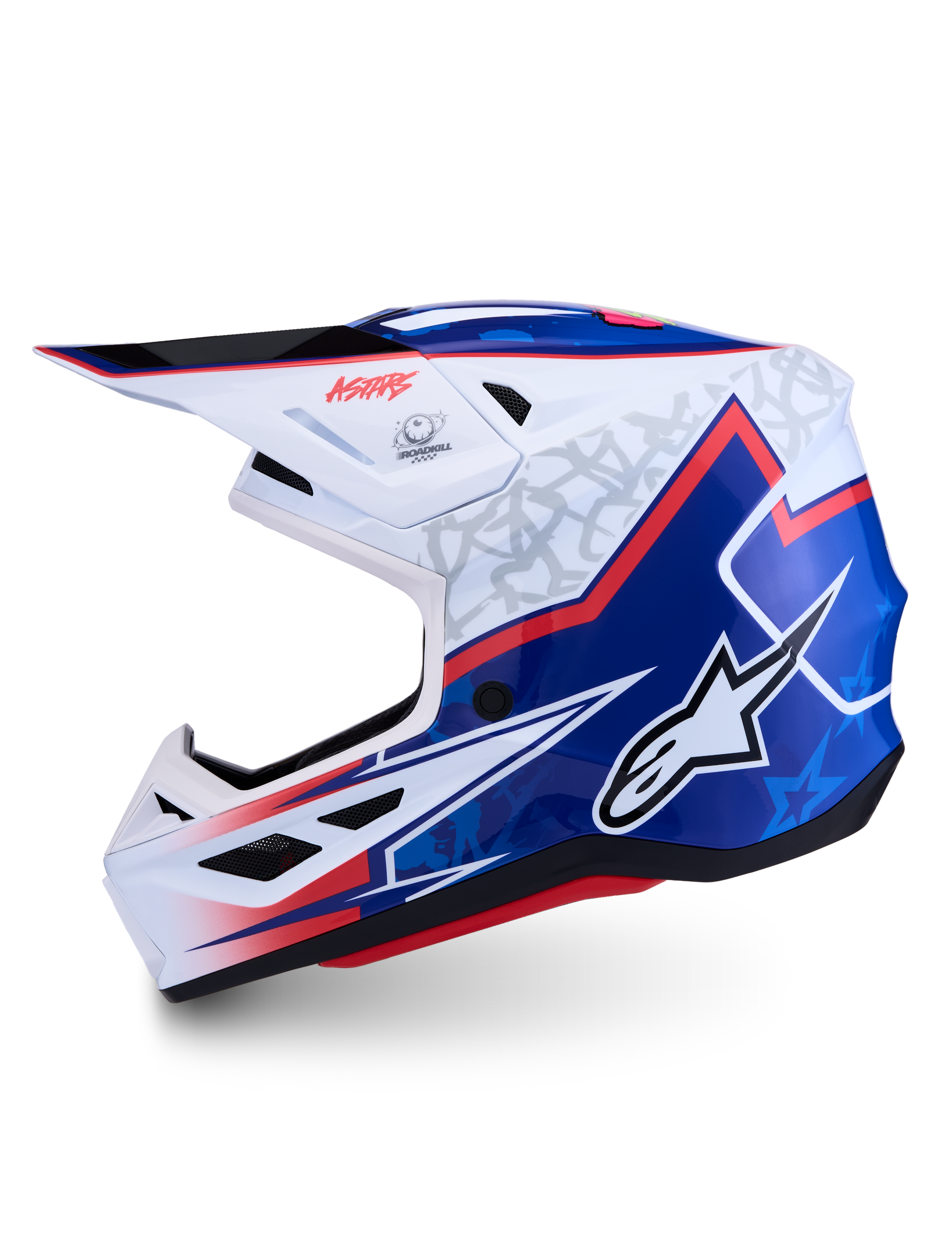 Alpinestars S-M7 Blaster Helm ECE 22.06 Wit Blauw Rood Glossy