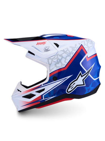 Alpinestars S-M7 Blaster Helm ECE 22.06 Wit Blauw Rood Glanzend