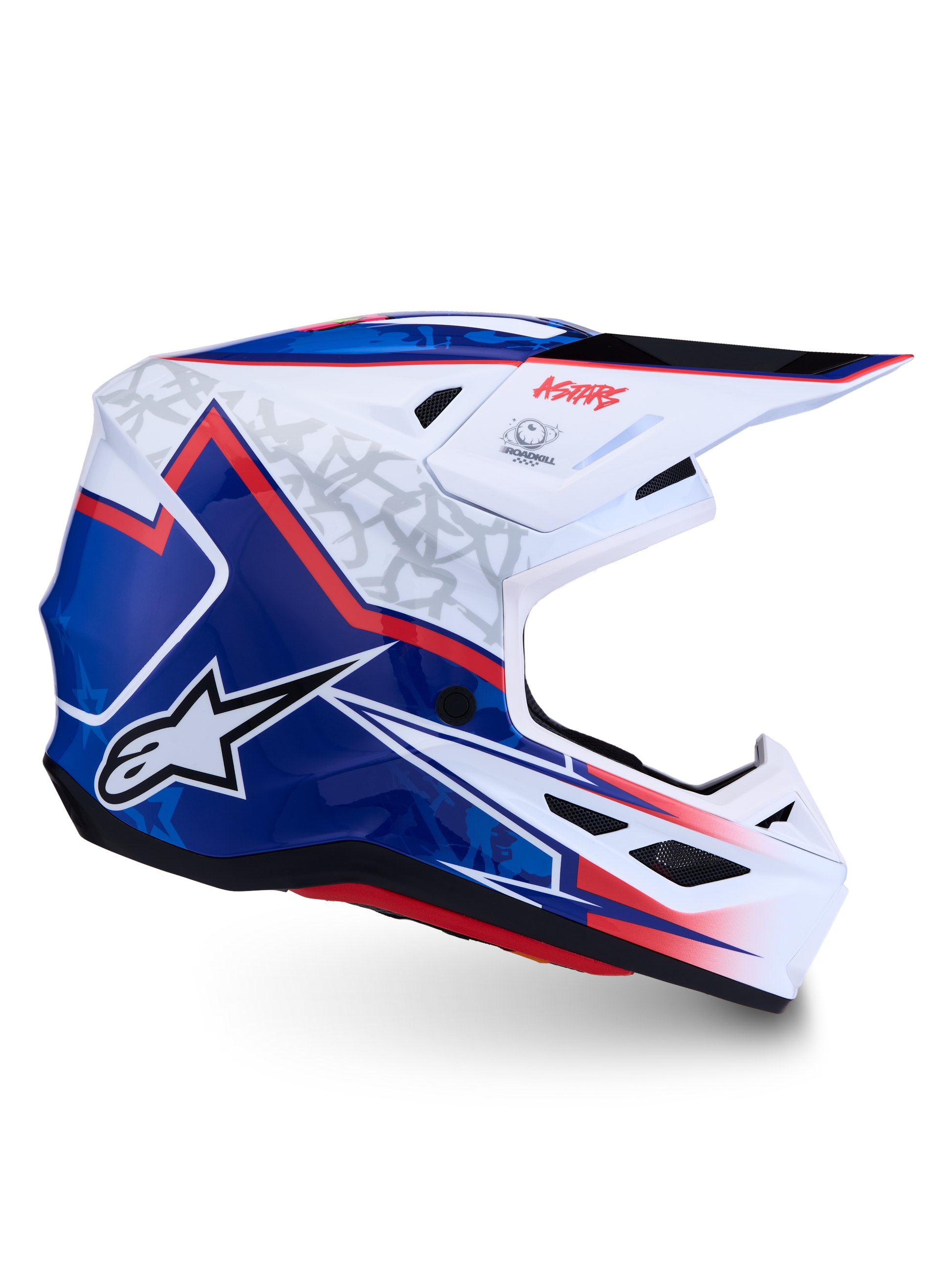 Alpinestars S-M7 Blaster Helm ECE 22.06 Wit Blauw Rood Glanzend