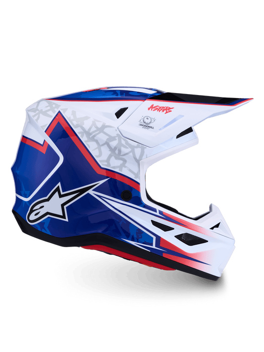 Alpinestars S-M7 Blaster Helm ECE 22.06 Wit Blauw Rood Glanzend 2027 collectie - MxProStoreParts