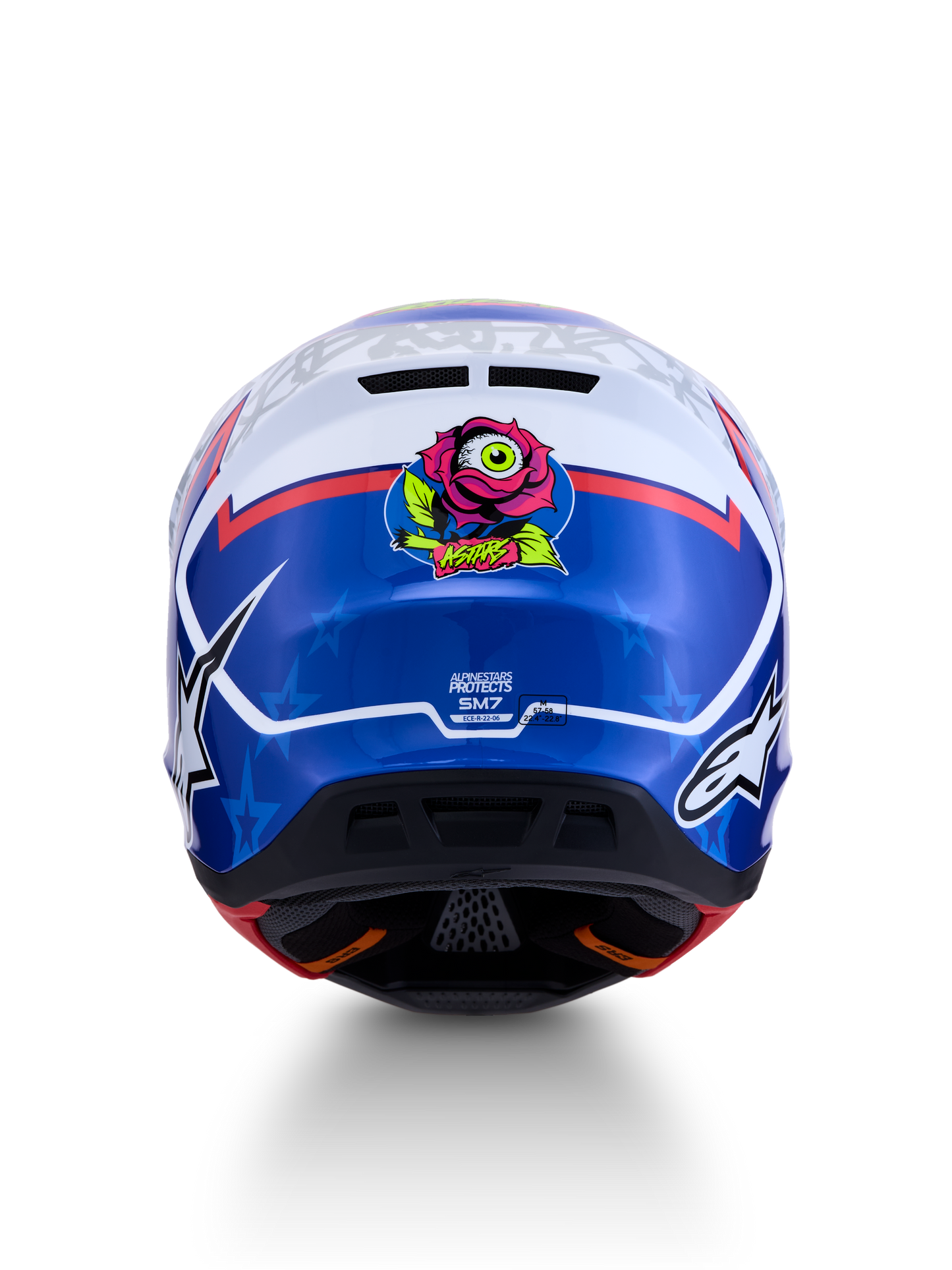 Alpinestars S-M7 Blaster Helm ECE 22.06 Wit Blauw Rood Glossy