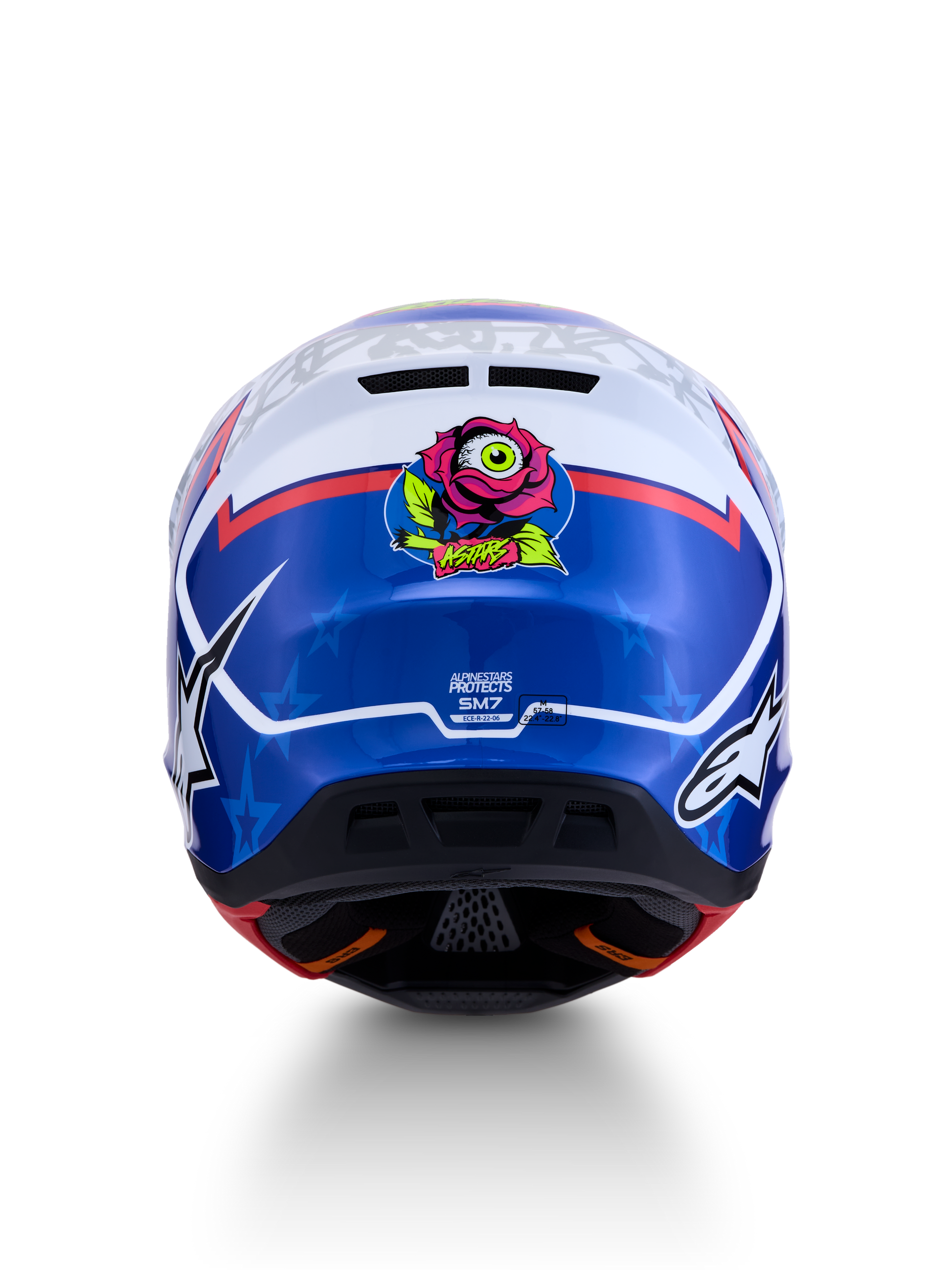 Alpinestars S-M7 Blaster Helm ECE 22.06 Wit Blauw Rood Glossy