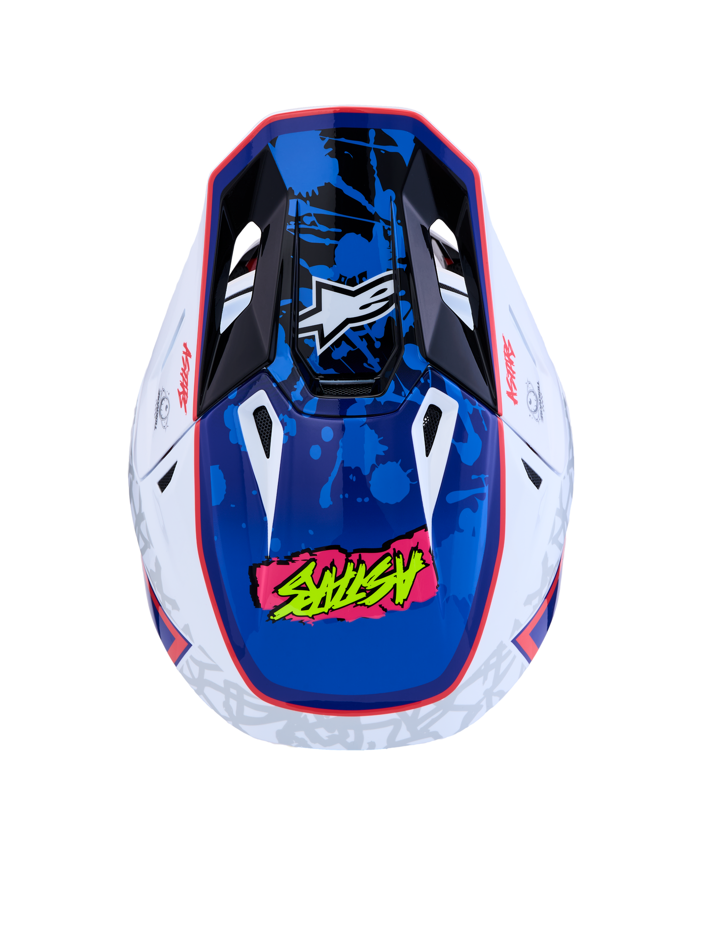 Alpinestars S-M7 Blaster Helm ECE 22.06 Wit Blauw Rood Glanzend