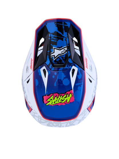 Alpinestars S-M7 Blaster Helm ECE 22.06 Wit Blauw Rood Glossy