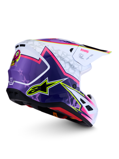 Alpinestars S-M7 Blaster Helm ECE 22.06 Paars Roze Wit Glanzend