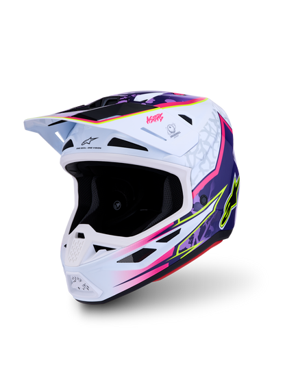 Alpinestars S-M7 Blaster Helm ECE 22.06 Paars Roze Wit Glanzend