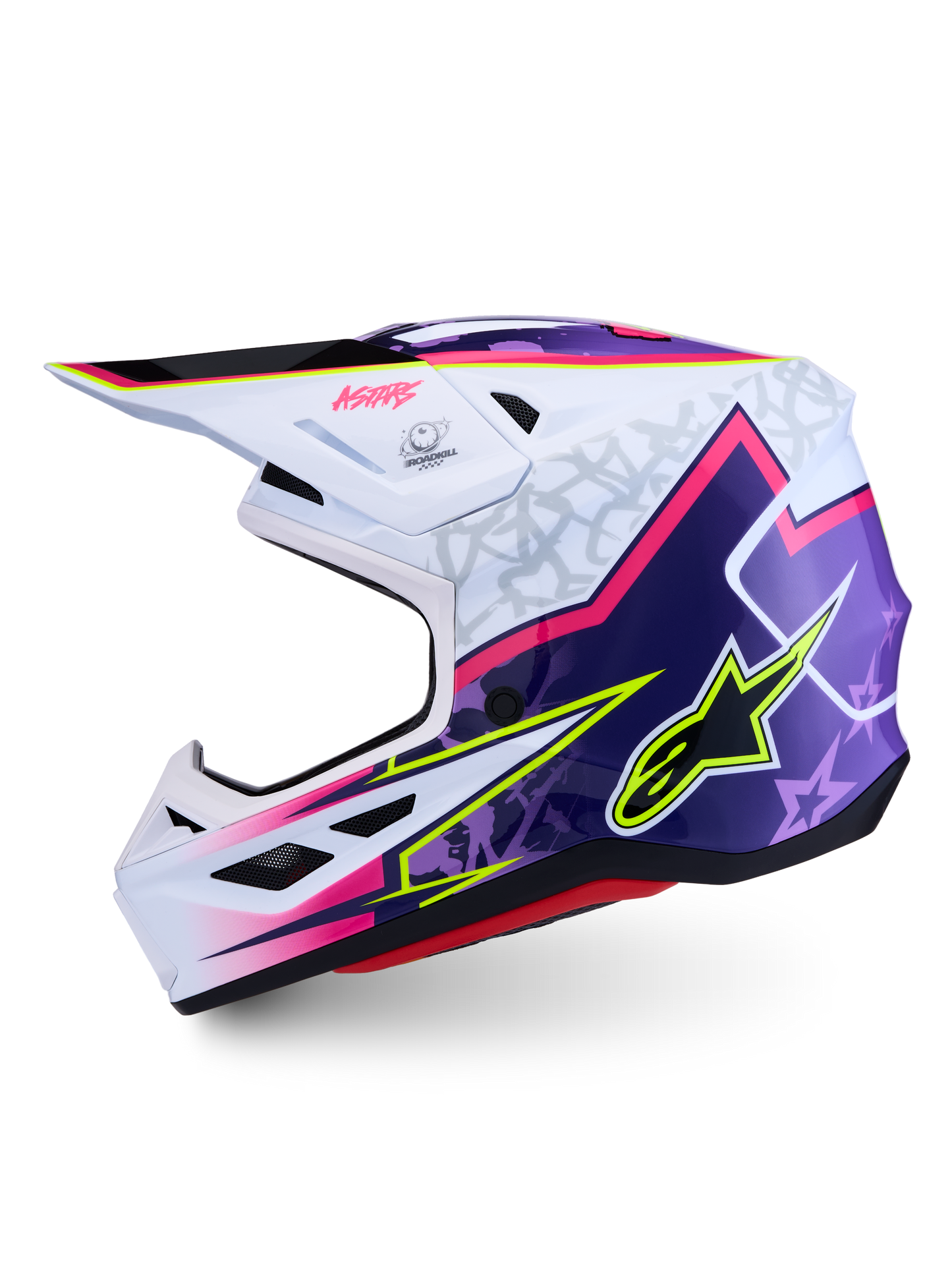 Alpinestars S-M7 Blaster Helm ECE 22.06 Paars Roze Wit Glanzend