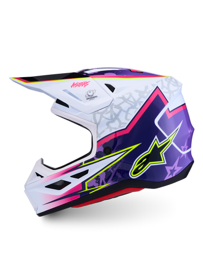 Alpinestars S-M7 Blaster Helm ECE 22.06 Paars Roze Wit Glanzend