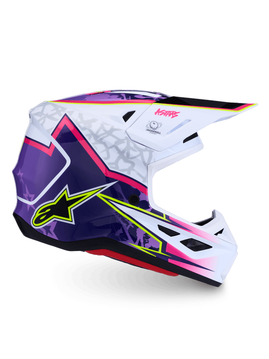 Alpinestars S-M7 Blaster Helm ECE 22.06 Paars Roze Wit Glanzend - MxProStoreParts