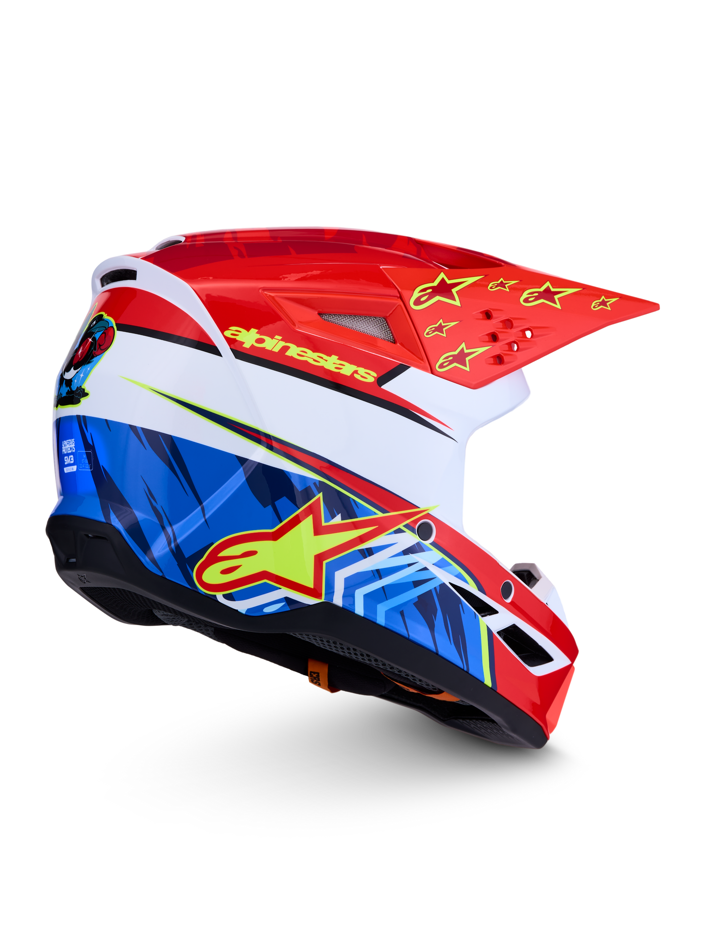 Alpinestars S-M3 Falcon Helm ECE 22.06 Rood Fluo Wit Blauw Geel Fluo