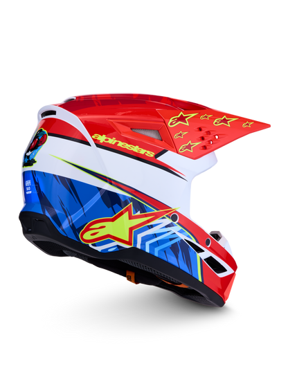 Alpinestars S-M3 Falcon Helm ECE 22.06 Rood Fluo Wit Blauw Geel Fluo