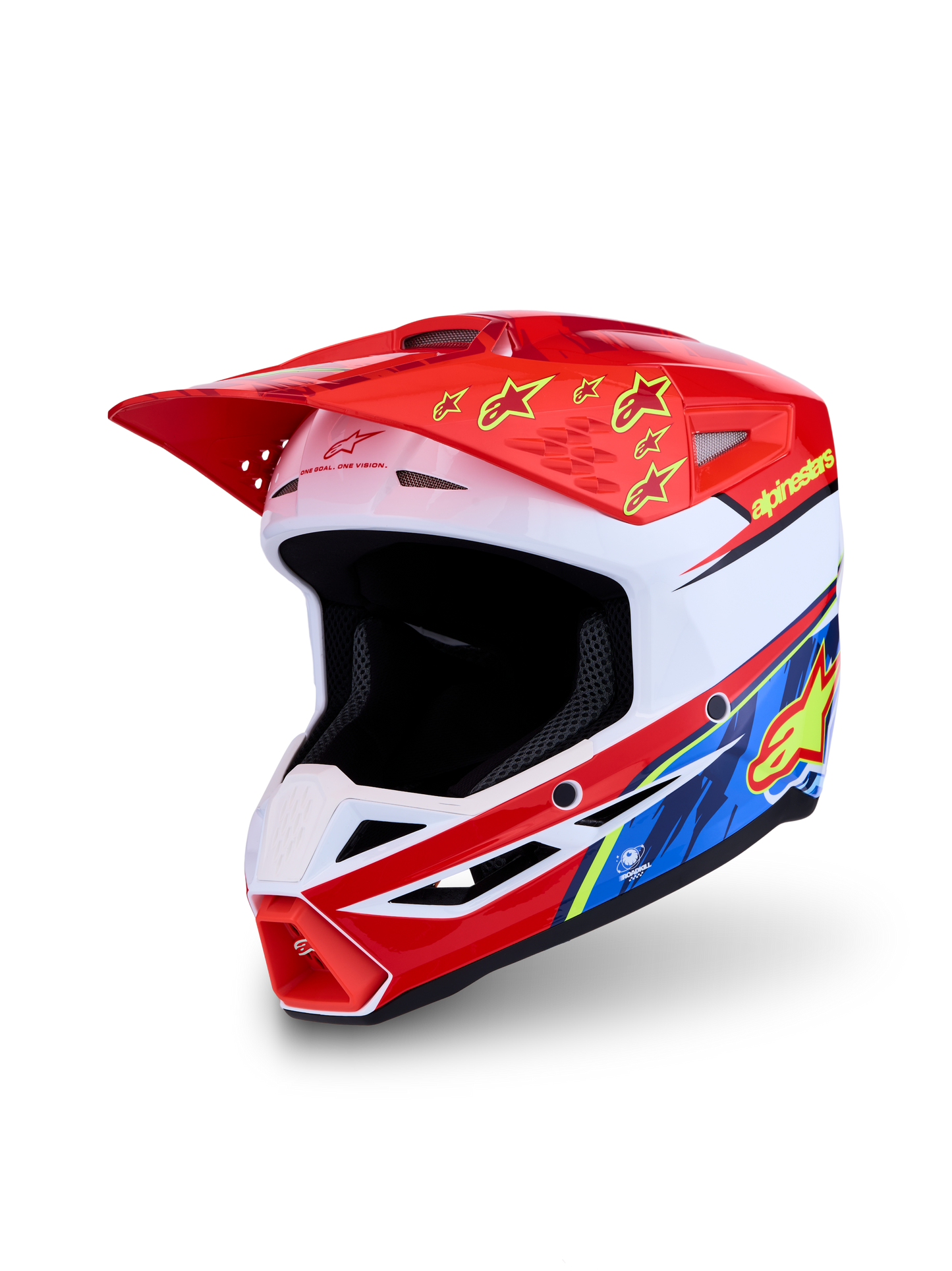 Alpinestars S-M3 Falcon Helm ECE 22.06 Rood Fluo Wit Blauw Geel Fluo