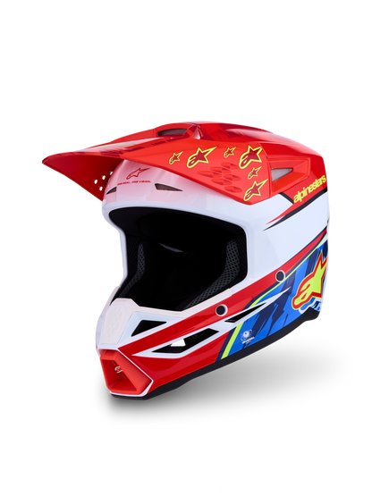Alpinestars S-M3 Falcon Helm ECE 22.06 Rood Fluo Wit Blauw Geel Fluo