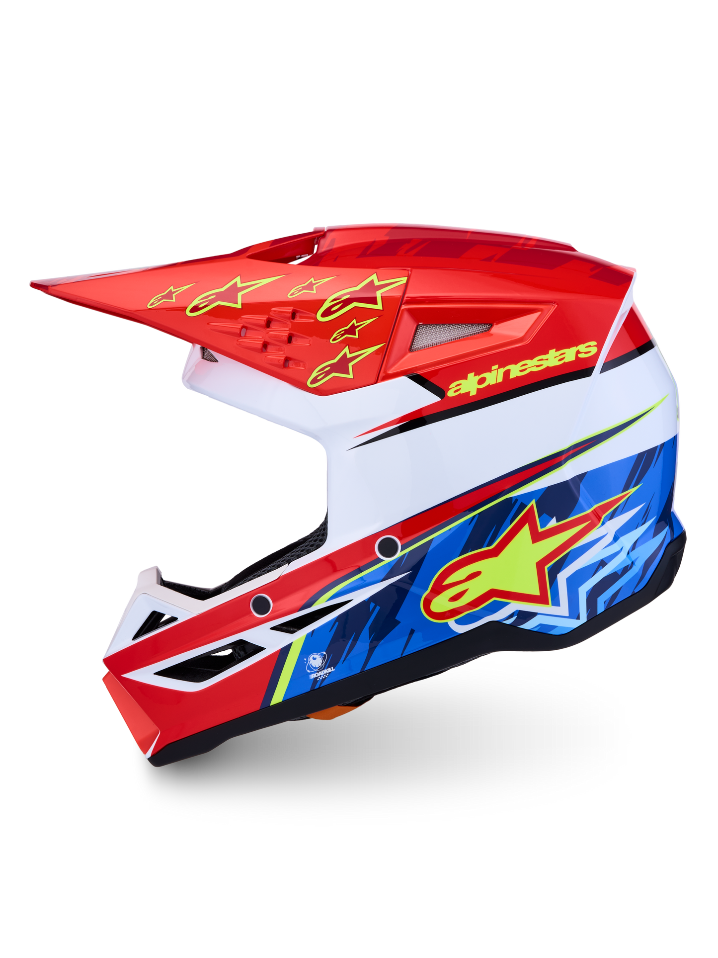 Alpinestars S-M3 Falcon Helm ECE 22.06 Rood Fluo Wit Blauw Geel Fluo