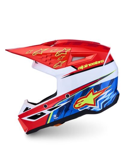 Alpinestars S-M3 Falcon Helm ECE 22.06 Rood Fluo Wit Blauw Geel Fluo