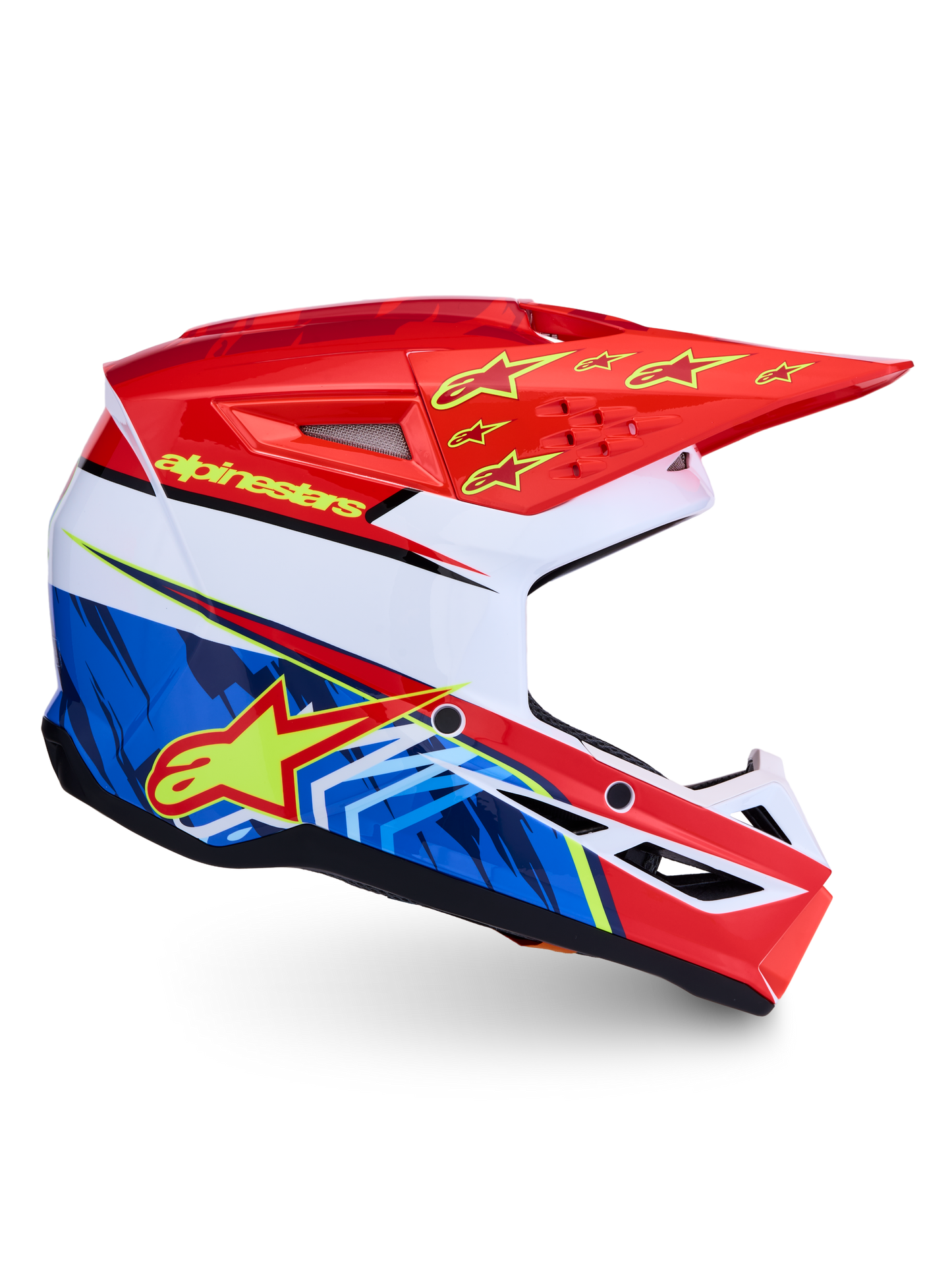 Alpinestars S-M3 Falcon Helm ECE 22.06 Rood Fluo Wit Blauw Geel Fluo