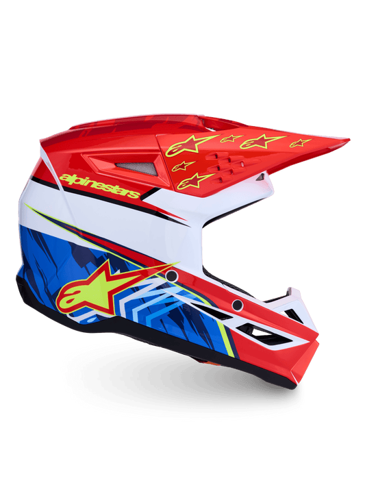 Alpinestars S-M3 Falcon Helm ECE 22.06 Rood Fluo Wit Blauw Geel Fluo - MxProStoreParts