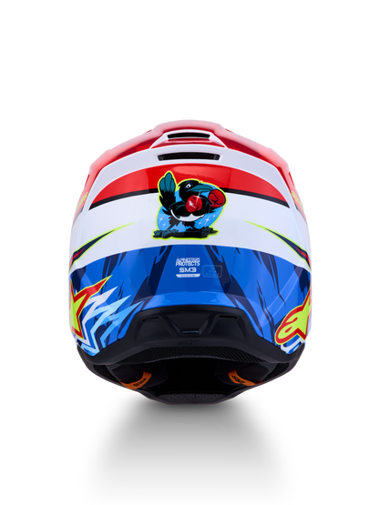 Alpinestars S-M3 Falcon Helm ECE 22.06 Rood Fluo Wit Blauw Geel Fluo
