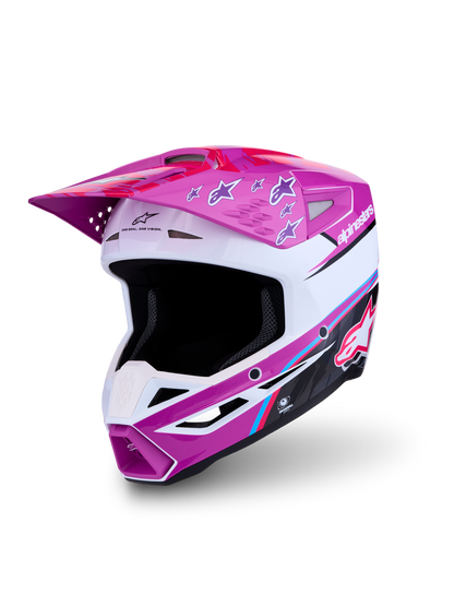 Alpinestars S-M3 Falcon Helm ECE 22.06 Paars Wit Zwart Roze Fluo