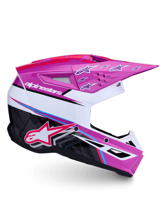 Alpinestars S-M3 Falcon Helm ECE 22.06 Paars Wit Zwart Roze Fluo - MxProStoreParts
