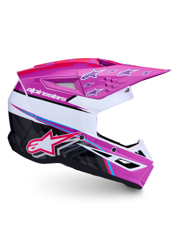 Alpinestars S-M3 Falcon Helm ECE 22.06 Paars Wit Zwart Roze Fluo